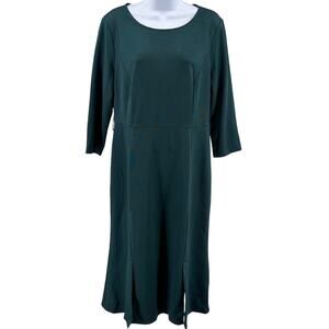 Allegra K Dress Green Midi WMNS L Bodycon Semi-Formal Business 3/4 Sleeve Pleats